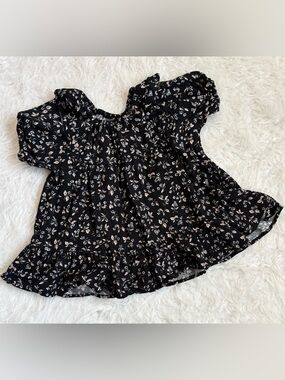 Rylee + Cru Baby Black Boho Chic Floral Puff Sleeve Twirl Willow Dress